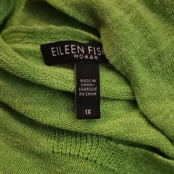 Eileen Fisher Linen Top V-Neck Long Sleeve Knit Classic Pullover Green Sz 1X - Picture 7 of 7
